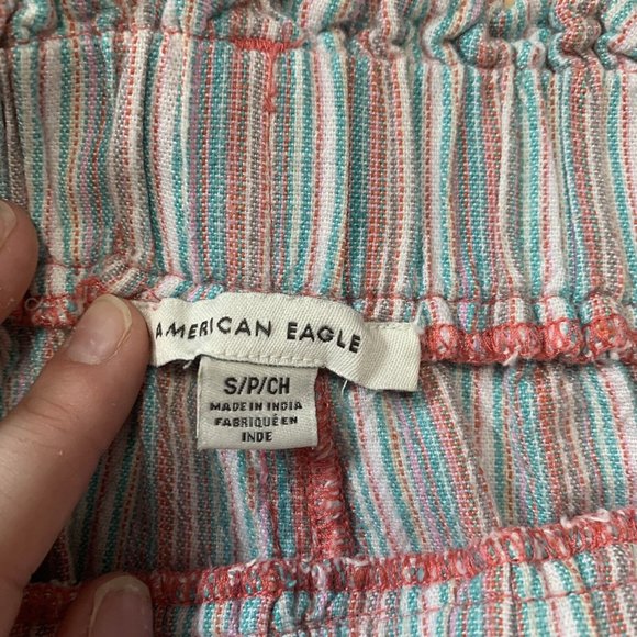 American Eagle Womens Shorts Pink Blue Stripe Paper Bag Elastic Waist Size Small - Picture 4 of 5